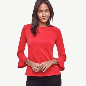 Ann Taylor Crepe Bell Sleeve Red Top Shirt Blouse Christmas Holiday Dress Party